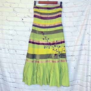 Romyda Keth Green Embroidered Strapless Dress Size Medium Excellent Condition